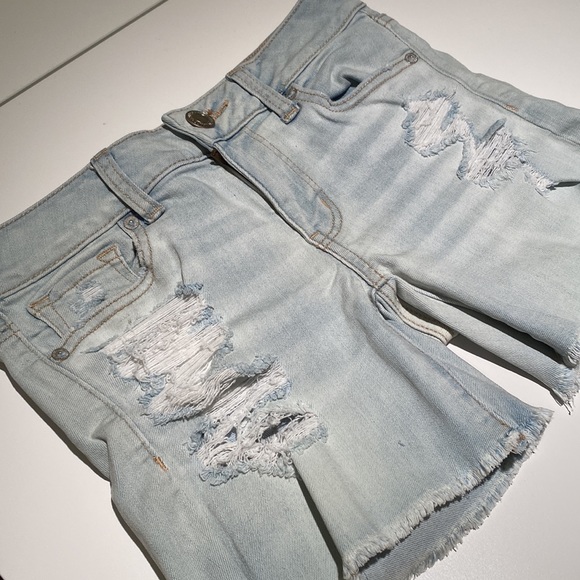 Pastel Blue Jean Shorts Ripped Size 0 - American Eagle Outfitters - Picture 2 of 5